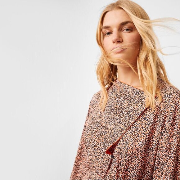 NWT French Connection orange, blue & white abstract spot print belted jumpsuit - Picture 3 of 12